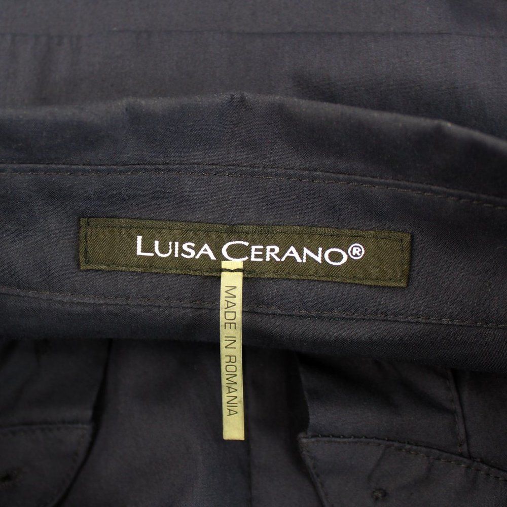 LUISA CERANO Dark Blue Cotton Stretch Shirt Dress Ruched Front Button Midi SZ 10 - Picture 9 of 15
